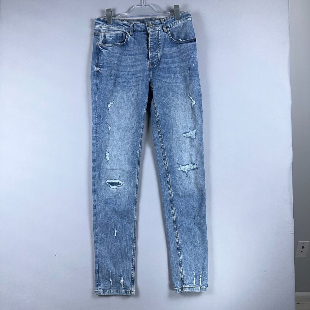 Denim Co Tapered Leg Jeans Men Size W32XL34 Stretch Distressed Blue Medium Wash